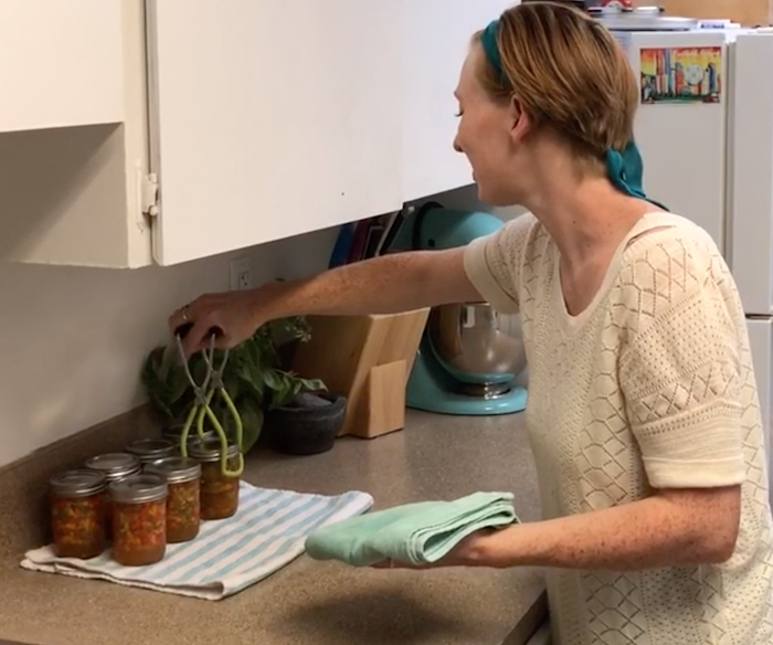 Placing Pepper Relish Jars on the Counter